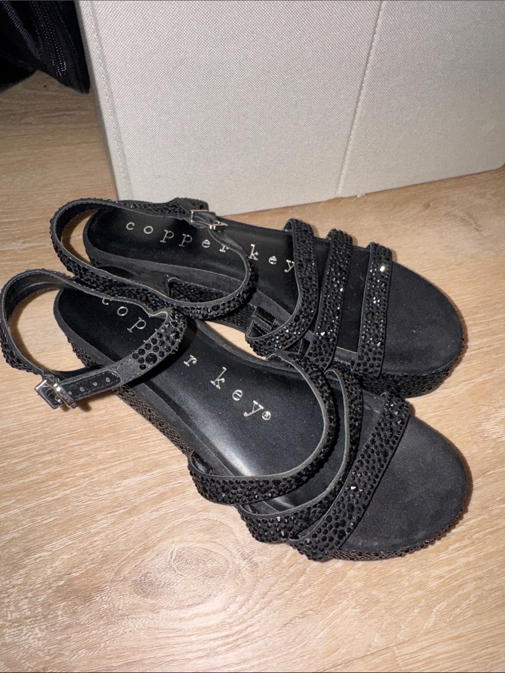 Copper Key Black Embellished Strappy Sandals